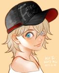  1girl 2017 alice_garnet_nakata bare_shoulders baseball_cap blonde_hair blue_eyes character_name closed_mouth copyright_name hat highres k.c looking_at_viewer short_hair simple_background smile snk solo the_king_of_fighters the_king_of_fighters_xiv 