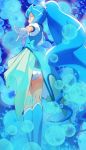 1girl blue_eyes blue_hair cure_fontaine from_behind gloves haruyama_kazunori healin&#039;_good_precure long_hair magical_girl outstretched_arm ponytail precure sawaizumi_chiyu solo standing very_long_hair white_gloves 
