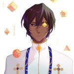  1boy 676643396dolce arjuna_(fate/grand_order) bishounen brown_eyes brown_hair cross cube dark_skin dark_skinned_male dodecahedron fate/grand_order fate_(series) highres ico6 male_focus octahedron one_eye_covered polyhedron portrait solo stole tetrahedron truncated_icosahedron 