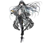  1girl artist_request barcode_tattoo black_hair crossed_legs empty_eyes expressionless full_body girls_frontline headgear long_coat long_hair looking_at_viewer nyto_iso_(girls_frontline) official_art pale_skin paradeus robot_joints see-through solo tattoo transparent_background watson_cross yellow_eyes 