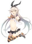  1girl alternate_color blonde_hair breasts elbow_gloves gi_(melmail) gloves hairband highleg highleg_panties kantai_collection long_hair navel open_mouth panties shimakaze_(kantai_collection) skirt small_breasts solo striped striped_legwear thigh-highs under_boob underwear 