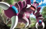  black_eyes blue_sky claws clouds cloudy_sky day drapion fukuda_masakazu gen_4_pokemon looking_at_viewer no_humans official_art open_mouth pokemon pokemon_(creature) pokemon_trading_card_game sky standing 