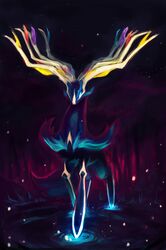  commentary delano-laramie energy english_commentary full_body gen_6_pokemon glowing highres horns legendary_pokemon no_humans pokemon pokemon_(creature) solo standing xerneas 