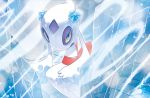  blue_eyes creature froslass full_body gen_4_pokemon glowing ice looking_at_viewer mizue no_humans official_art pokemon pokemon_(creature) pokemon_trading_card_game solo yellow_sclera 