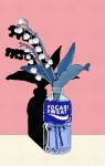  artist_name bottle choo flower highres in_bottle in_container leaf no_humans original partially_immersed plant pocari_sweat shadow white_flower 