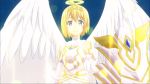 angel angel_wings blonde_hair blue_eyes halo itai_no_wa_iya_nano_de_bougyoryoku_ni_kyokufuri_shitai_to_omoimasu maple_(bofuri) maple_(itai_no_wa_iya_nano_de_bougyoryoku_ni_kyokufuri_shitai_to_omoimasu) shield shiny white_armor