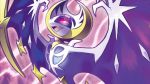  ariga_hitoshi creature fangs flying gen_7_pokemon legendary_pokemon lunala no_humans official_art open_mouth pokemon pokemon_(creature) pokemon_trading_card_game purple_background solo violet_eyes 