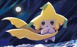  closed_mouth creature floating full_body gen_3_pokemon hyogonosuke jirachi night night_sky no_humans official_art pokemon pokemon_(creature) pokemon_trading_card_game sky solo star_(sky) starry_sky 
