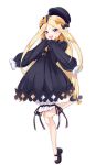  1girl abigail_williams_(fate/grand_order) absurdres bangs black_bow black_dress black_headwear blonde_hair blue_eyes blush bow commentary_request dress fate/grand_order fate_(series) forehead hair_bow hat highres long_hair long_sleeves looking_at_viewer orange_bow parted_bangs polka_dot polka_dot_bow simple_background sleeves_past_fingers sleeves_past_wrists solo tming very_long_hair white_background 