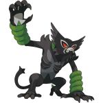  black_fur claws fangs gen_8_pokemon green_eyes grey_fur highres monkey no_humans official_art pokemon pokemon_(game) pokemon_swsh red_sclera zarude 