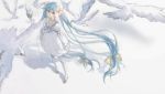  1girl absurdres cape capelet dress hatsune_miku highres long_hair michiki_kokuyou rabbit scarf snowflakes twintails very_long_hair vocaloid yuki_miku 