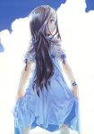  blue_eyes blue_hair dress looking_back see_through shiina_yuu tenkyudho wet_clothes 