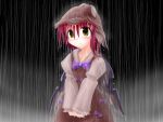  blush des dress hat highres mystia_lorelei pink_hair rain short_hair solo touhou wet wet_clothes wings yellow_eyes 