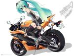  hatsune_miku highres long_hair motor_vehicle motorcycle thighhighs twintails vehicle very_long_hair vocaloid watermark white 