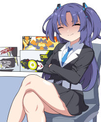 1girl absurdres angry blue_archive blue_necktie closed_eyes hiden_zero-one_driver highres kamen_rider kamen_rider_01_(series) kamen_rider_gavv_(series) kamen_rider_vram kamen_rider_vram_(pudding_custom) necktie nexos original progrisekey rider_belt thighs toy two_side_up vrastumgear yuuka_(blue_archive)