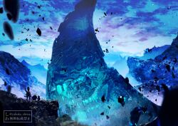  1other 2boys clouds cloudy_sky final_fantasy final_fantasy_xiv floating mountainous_horizon multiple_boys night night_sky outdoors scenery sky star_(sky) starry_sky structure valley yabuka_shiwa 