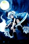  blue_eyes bow frown full_moon fuuka_akino ghost hair_bow highres kaedena_akino konpaku_youmu konpaku_youmu_(ghost) moon myon short_hair silver_hair solo sword touhou weapon 