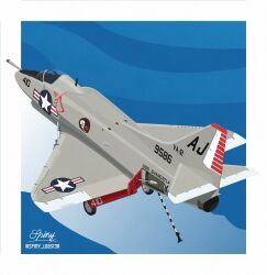  a-4_skyhawk absurdres aircraft airplane artist_name border english_commentary english_text fighter_jet flying highres landing landing_gear military military_vehicle no_humans ocean original roundel signature spiny_(spiny_lobster) twitter_username united_states_navy vehicle_focus 