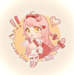  ! !! 1girl ahoge animal_ears apron arknights ballet_slippers bow braid cat_ears cat_girl cat_tail character_name chibi chinese_commentary circle commentary_request cup dress dropping embarrassed eyelashes floppy_ears footwear_bow fox39367 frilled_apron frilled_dress frills goldenglow_(arknights) goldenglow_(party_in_the_garden)_(arknights) hair_bow hair_ornament hairclip heart heart_hair_ornament highres lace-trimmed_bow lace_trim light_blush lightning_bolt_print long_hair maid medium_dress multiple_hair_bows official_alternate_costume open_mouth outline pantyhose pink_bow pink_hair pink_shoes plaid_bow pocket print_dress puffy_short_sleeves puffy_sleeves red_bow red_dress running shoes short_sleeves single_braid sleeve_bow solo straight_hair striped_clothes tail tail_bow tail_ornament tareme teacup tearing_up vertical-striped_clothes very_long_hair white_apron white_outline white_pantyhose white_sleeves yellow_background yellow_eyes 