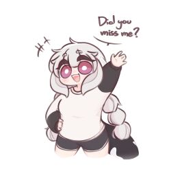  +++ 1girl :d arm_up artist_self-insert black_shorts braid cetacean_tail chonkyorca commentary english_text fins fish_tail grey_hair hand_on_own_hip highres long_sleeves looking_at_viewer low_twintails orca_(chonkyorca) original puffy_long_sleeves puffy_sleeves shirt short_eyebrows short_shorts shorts simple_background sleeves_past_wrists smile solo symbol-only_commentary tail thick_eyebrows twin_braids twintails violet_eyes white_background white_shirt 