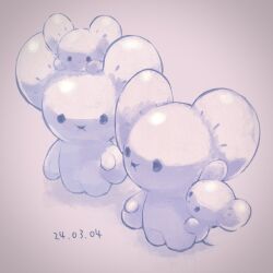  dated grey_background hotarubi_(bugkhdu) looking_at_another maushold maushold_(family_of_four) no_humans pokemon pokemon_(creature) white_fur 