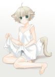  barefoot bloomers dog_ears dog_tail dress dress_lift feet green_eyes mattaku_mosuke original short_hair tail 