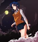  blood blue_eyes blue_hair ciel full_moon glasses moon prime school_uniform serafuku torn_clothes tsukihime wound 