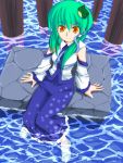 japanese_clothes kochiya_sanae long_hair long_skirt miko sitting skirt taiti touhou water