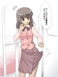  himemiya_nana masakichi_(crossroad) microphone office_lady pantyhose skirt sliding_doors tetsudou_musume train_door translated 