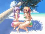  barefoot beach bikini blonde_hair breasts feet kannatsuki_noboru ocean purple_eyes purple_hair ribbon ribbons sea shinkyoku_soukai_polyphonica side-tie_bikini sideboob smile swimsuit violet_eyes wallpaper yugiri_perserte yugiri_princesca 