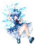  blue blue_eyes blue_hair cirno element_bender ice open_mouth ribbon ribbons sakayaki_yuuya short_hair solo touhou wings 
