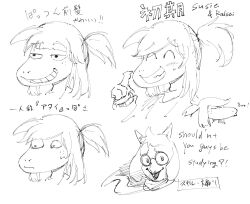 1boy 1girl 2019 2d animal_ears anthro bilingual_text blue_pants blue_shirt character_name deltarune digital_media droopy_ears duo english_text fangs female floppy_ears furry furry_male glasses goat goat_boy goat_ears green_robe highres horizontal-striped_clothes horns jacket lizard lizard_girl long_hair male mixed-language_text monster monster_girl multiple_views pants pink_horns pink_scarf purple_jacket ralsei reptile reptile_girl robe round_eyewear scalie scarf seki_(vcyr2733) sharp_teeth shirt simple_background sketch slit_pupils striped_clothes striped_shirt susie_(deltarune) teeth text translation_request two-tone_shirt utdr_(toby_fox) white_background white_fur white_shirt white_stripes