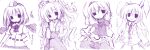  ayaya~ bow capelet feathers fujiwara_no_mokou futami_yayoi hair_bow long_hair monochrome multiple_girls purple reisen_udongein_inaba shameimaru_aya short_hair touhou wings 