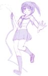  kimi_kiss kneehighs monochrome nyazui ponytail purple sakino_asuka school_uniform serafuku shoes short_hair sketch smile socks wink 