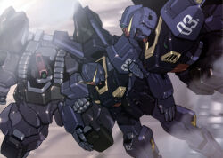  aeug artist_request carrying gundam gundam_mk_ii gundam_perfect_file highres machinery mecha mecha_focus mobile_suit official_art one-eyed rick_dias robot scan scene_reference science_fiction smoke spoilers titans_(gundam) traditional_media v-fin zeta_gundam 