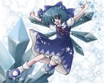  arms_spread bad_id blue_eyes blue_hair bow cirno crystal element_bender ice outstretched_arms socks solo spread_arms touhou wings yorii_shuuichi 