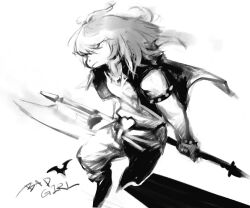  1girl 2018 2d anthro armlet axe black_armlet black_boots boots deltarune digital_media dynamic_pose english_text female female_only fighting_stance holding holding_axe holding_weapon jacket lizard lizard_girl lizard_tail long_hair monochrome monster monster_girl pants reptile reptile_girl reptile_tail scalie seki_(vcyr2733) shadow sharp_teeth simple_background sleeveless sleeveless_jacket solo spiked_armlet susie_(dark_world)_(deltarune) susie_(deltarune) tail teeth text utdr_(toby_fox) weapon white_background 