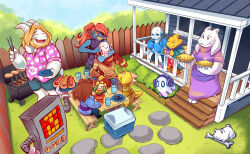  0_0 2021 2d 2others 3girls 4boys alphys ambiguous_gender animal_ears anthro aqua_shorts artist_name asgore_dreemurr balcony beard black_eyepatch black_shorts blonde_hair blue_jacket blue_pants blue_skin blue_sweater brothers brown_hair buck_teeth child closed_eyes collared_shirt colored_sclera cousins cup day digital_media door double_horizontal_stripe drinking_straw droopy_ears ear_fins everyone eyepatch facial_hair female fence fins fish fish_girl floppy_ears floral_print flower flower_pot food frisk_(undertale) furry furry_female furry_male ghost gloves goat goat_boy goat_ears goat_girl goat_horns grey_hood head_fins height_difference high_ponytail holding holding_food holding_plate hood hood_down hooded_jacket horizontal-striped_clothes horns house human humanoid jacket lizard lizard_girl long_hair male mammal mettaton mettaton_(box) monster monster_boy monster_girl multiple_boys multiple_girls multiple_others napstablook non-humanoid_robot noogie open_clothes open_jacket orange_sweater outdoors pants papyrus_(undertale) pink_shirt pink_slippers pink_stripes plant plate ponytail potted_plant purple_sweater red_gloves red_hair red_scarf reptile reptile_girl robot robot_boy sans_(undertale) scalie scarf sharp_teeth shirt short_hair shorts siblings single_vertical_stripe sitting skeleton sleeveless sleeveless_sweater slippers slit_pupils stairs standing striped_clothes striped_shorts striped_sweater swearer table teeth toriel two-tone_shirt undead undertale undyne utdr_(toby_fox) vertical-striped_clothes vertical-striped_shorts walking white_fur white_gloves white_horns white_shirt white_stripes window wooden_fence yellow_flower yellow_sclera yellow_skin yellow_teeth zwagyzonk 