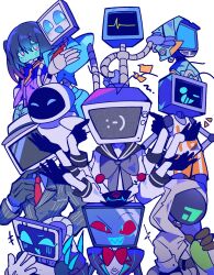  +++ black_gloves black_hair black_jacket canti character_request claws closed_mouth com_z_(mindhack) commentary_request copyright_request crossover echo_(vocaloid) eve_(wall-e) extra_arms fang flcl friday_night_funkin' gloves grin hair_between_eyes hazbin_hotel hellaverse hex_(friday_night_funkin') highres hood hood_up jacket karen_(spongebob) kurusu_makina_(milky_galactic_universe) mikiwo_eko53 milky_subway mindhack multiple_crossover necktie object_head red_necktie robot sailor_collar school_uniform serafuku simple_background skibidi_toilet_(series) skin_fang smile spongebob_squarepants_(series) television trait_connection tv_man_(skibidi_toilet) vox_(hazbin_hotel) wall-e white_background 