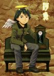  angel_wings black_hair brown_eyes chinese_clothes clock haibane_renmei halo kana naotan reverse_trap short_hair tangzhuang toggles wings 