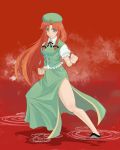  china_dress chinadress chinese_clothes fighting_stance green_eyes hat hong_meiling long_hair neio pose red_hair redhead ribbon ribbons touhou twin_braids 