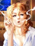  blue_eyes cigarette curly_hair original smoke smoking takeshi 