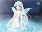  blue_eyes dress elf fairy long_hair moon night pangya pointy_ears water white_hair wings 