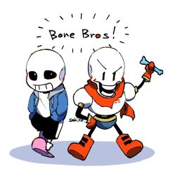  2022 2boys 2d armor artist_name black_shorts blue_jacket blue_shorts bone boots brothers cape chibi chibi_only digital_media duo full_body gloves grey_hood hands_in_pockets height_difference holding holding_bone hood hood_down hooded_jacket humanoid jacket male male_focus male_only monster monster_boy multiple_boys open_clothes open_jacket open_mouth papyrus_(undertale) pink_slippers red_boots red_cape red_gloves sakito_(mg_1016) sans_(undertale) shadow shirt shorts siblings simple_background skeleton slippers socks standing striped_shorts teeth undead undertale utdr_(toby_fox) white_armor white_background white_shirt white_socks white_stripes 