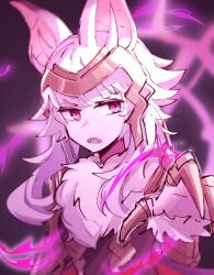  1girl alonemistrist animal_ears aura bat_ears black_background black_dress character_request choker claws colored_skin commentary dark_aura dark_persona dress fire_emblem fire_emblem_heroes fire_emblem_shadows halo halo_behind_head headpiece neck_fur pink_eyes red_choker simple_background veronica_(fire_emblem) veronica_(princess_rising)_(fire_emblem) white_hair white_skin 