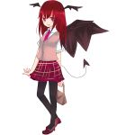 head_wings koakuma long_hair pantyhose red_hair redhead school_uniform skirt socks tail touhou wings yogiri