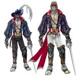  abs alternate_costume belt blonde_hair boots concept_art feather gauntlets hat holding_sword holding_weapon jewelry knee_boots lowres male mask navel necklace open_shirt pale_skin raphael_sorel rapier simple_background soul_calibur soulcalibur sword vampire weapon white_background 