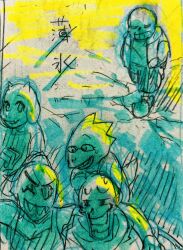  2022 2boys 2d 3girls alphys anthro black_pants blue_jacket brothers cape female fish fish_girl floppy_ears fur furry furry_female gloves goat goat_ears goat_girl goat_horns hair highres horns humanoid jacket lizard lizard_girl long_hair male mammal monster monster_boy monster_girl multiple_boys multiple_girls pants papyrus_(undertale) red_cape red_gloves red_hair reptile reptile_girl sakito_(mg_1016) sans_(undertale) scalie shorts siblings skeleton sketch striped_clothes striped_pants text toriel traditional_media translation_request undead undertale undyne utdr_(toby_fox) white_fur white_horns white_stripes 