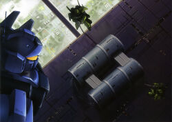  advance_of_zeta artist_request cable gas_can gm_quel gun gundam gundam_perfect_file highres hizack hose machine_gun machinery mecha mecha_focus mobile_suit no_humans painting_(medium) radio_antenna realistic robot scan science_fiction shield shoulder_spikes space space_habitat spikes titans_(gundam) traditional_media war_crime weapon window yellow_visor zeta_gundam 