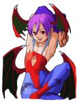  1girl bengus capcom crmk darkstalkers lilith_aensland pantyhose purple_hair red_eyes solo vampire_(game) wings 